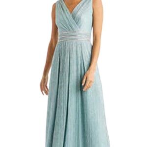 R &M Richards Long Crinkle Pleated Shimmery Seafoam  Mother-of-the-Bride dress
